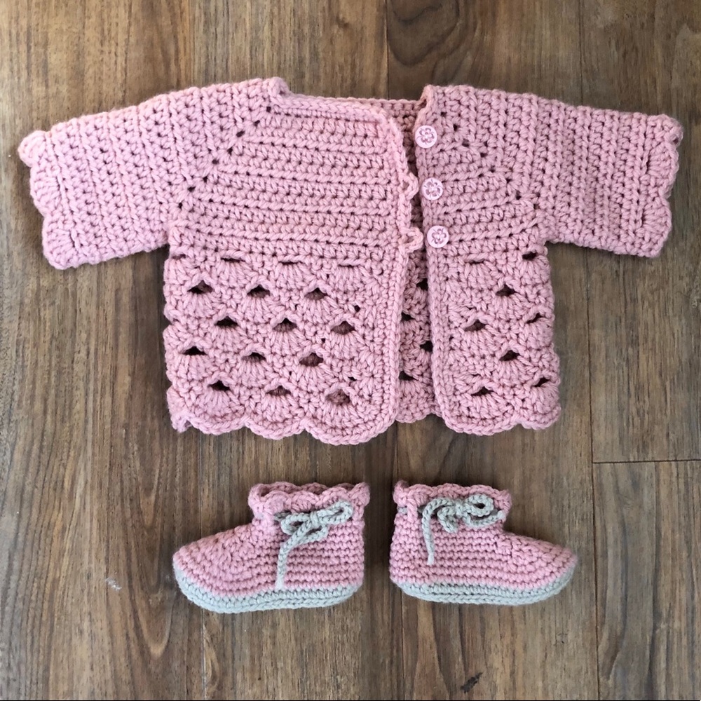 Hand Knit Sweater with Matching Booties
